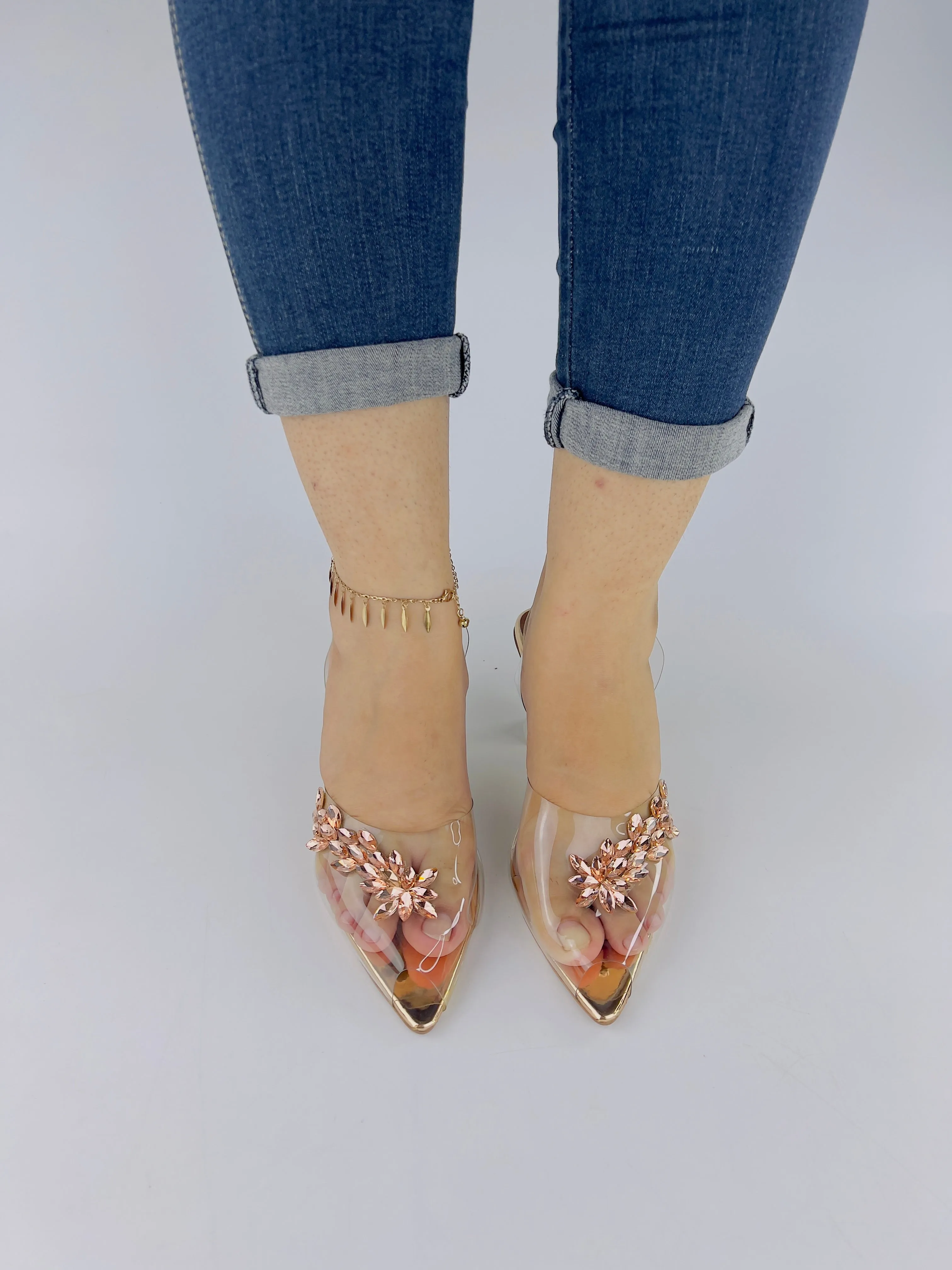 Gigi Diamond Embellished Brooch Crystal Transparent Heels