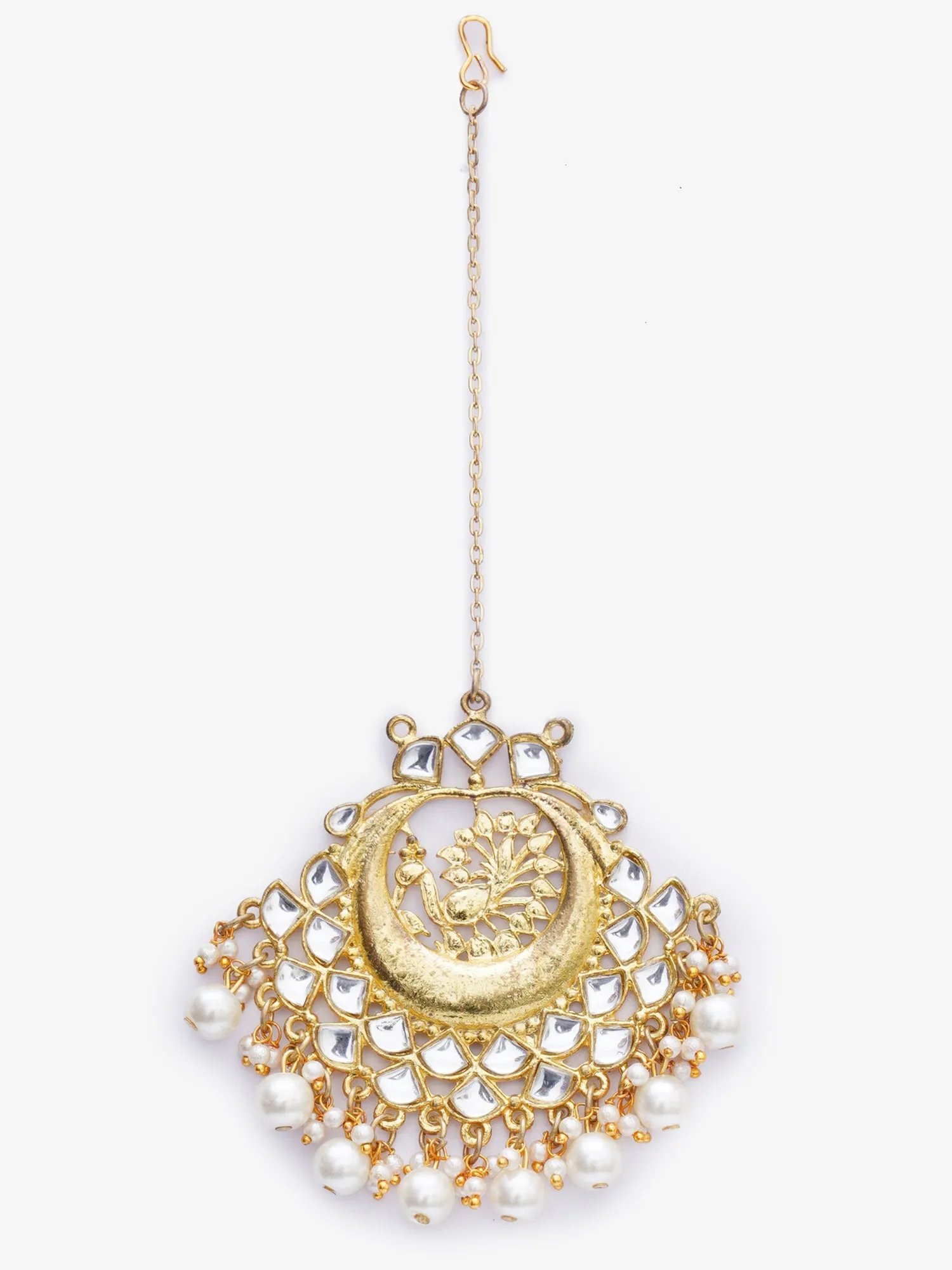 Gold Plated Pearl Beads Kundan Bridal Necklace Set