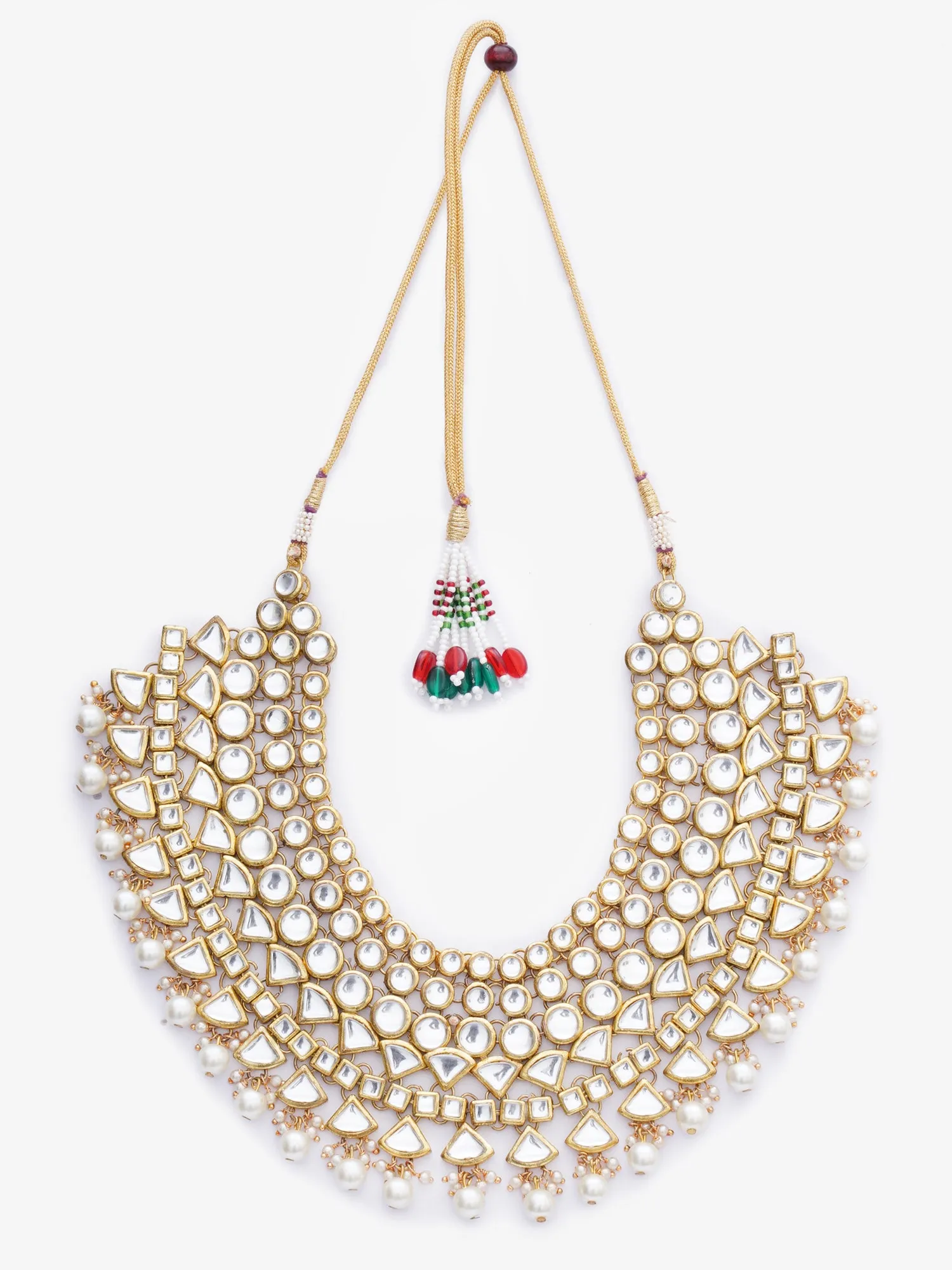 Gold Plated Pearl Beads Kundan Bridal Necklace Set