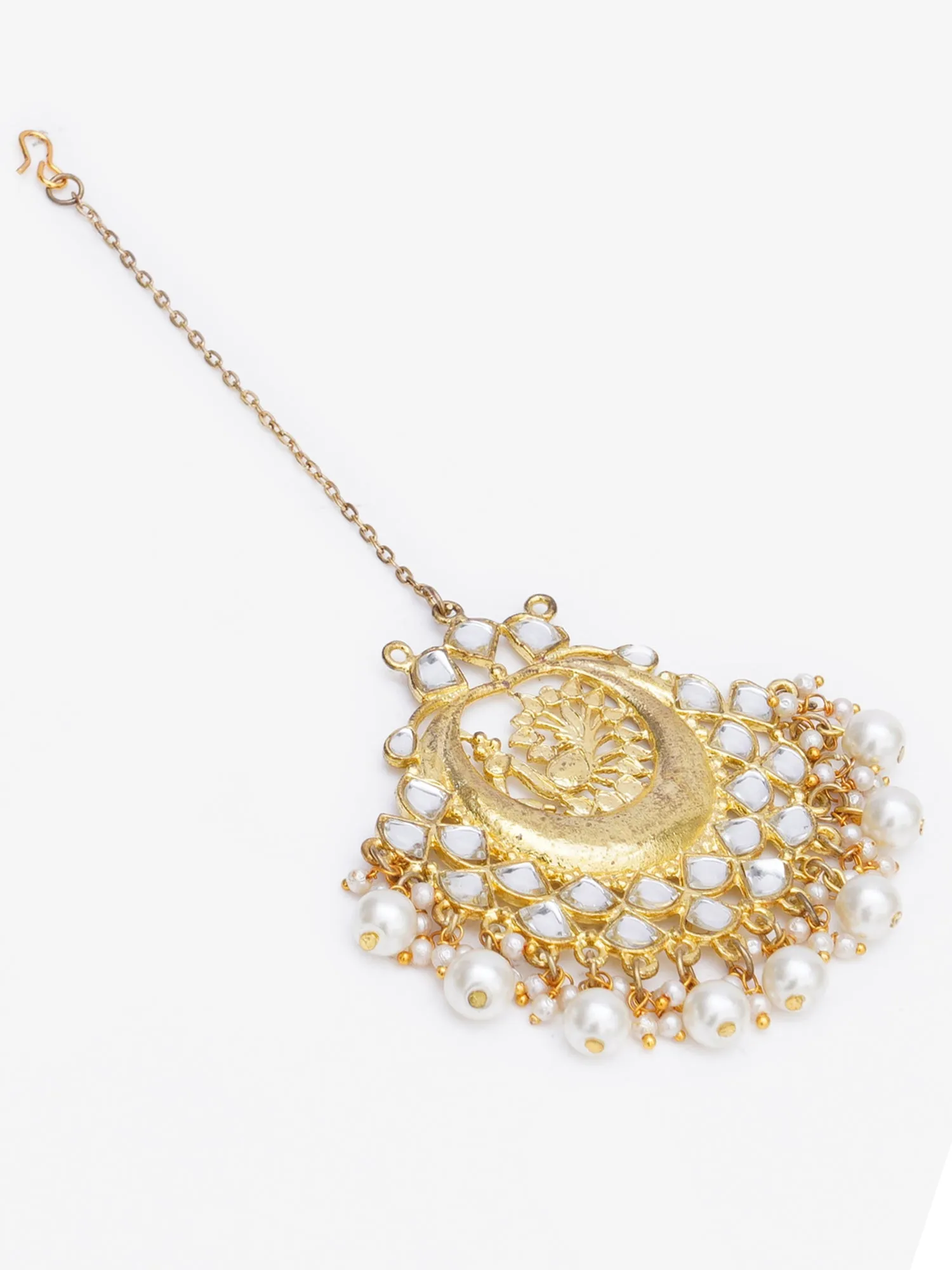Gold Plated Pearl Beads Kundan Bridal Necklace Set