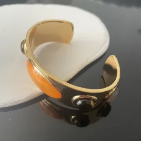 Gold-toned Cuff Bracelet with Retro Natural Stone Accents