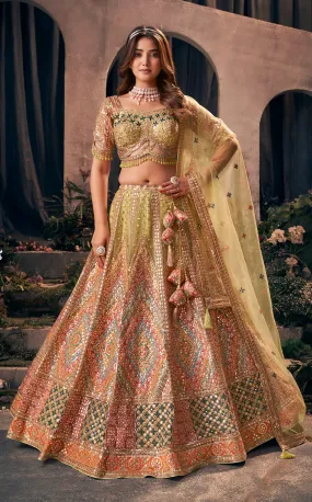 Golden & Multicolor Designer Bridal Lehenga with Gotapatti and Embroidery