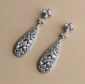 Gorgeous Art-Deco Teardrop Crystal Encrusted Drop Earrings