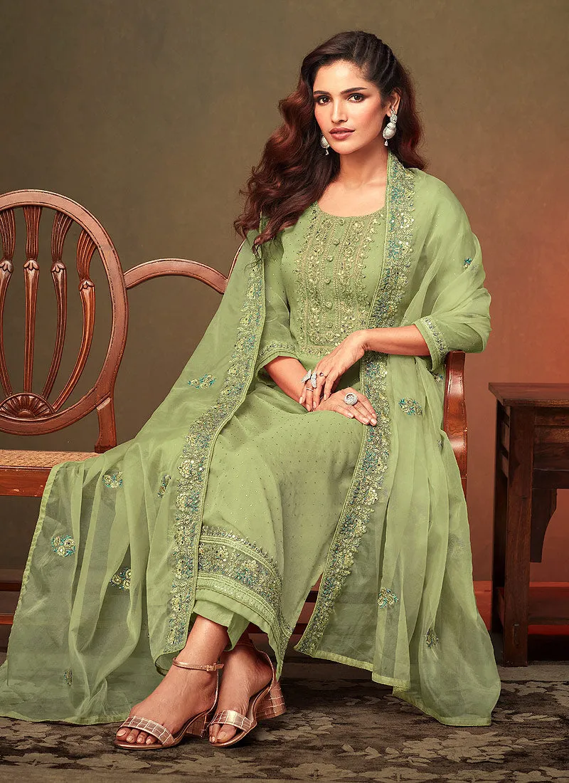 Green  Swaroski Embroidered Indian Pant Suit