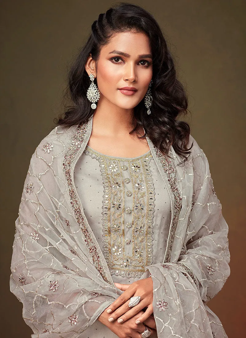 Grey Swaroski Embroidered Indian Pant Suit