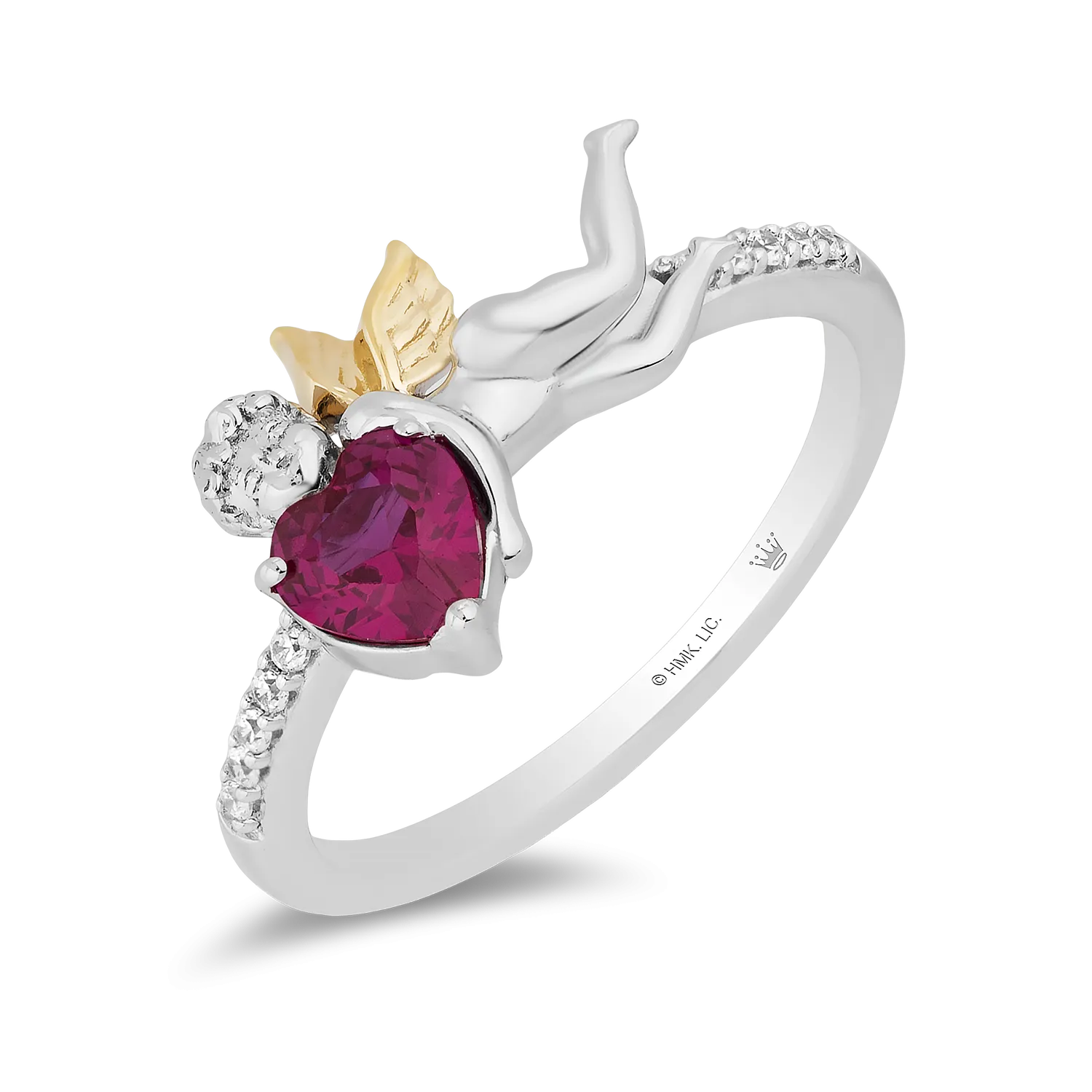 Hallmark Fine Jewelry Cupid’s Love Ring in Sterling Silver & 14K Yellow Gold with Diamonds & Created Ruby