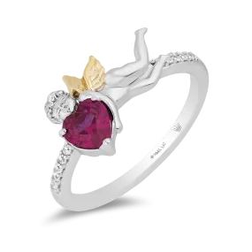 Hallmark Fine Jewelry Cupid’s Love Ring in Sterling Silver & 14K Yellow Gold with Diamonds & Created Ruby