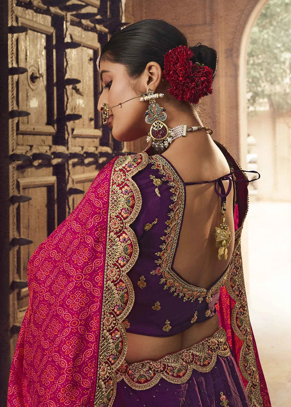 Heavy Viscose Deep Purple Embroidered Bridal Lehenga Choli
