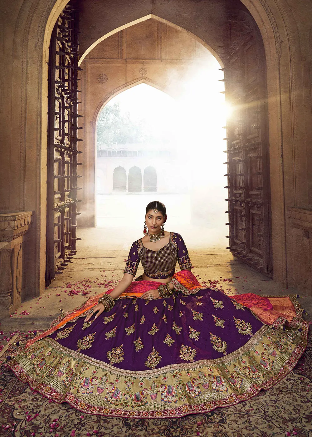 Heavy Viscose Deep Purple Embroidered Bridal Lehenga Choli