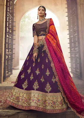 Heavy Viscose Deep Purple Embroidered Bridal Lehenga Choli