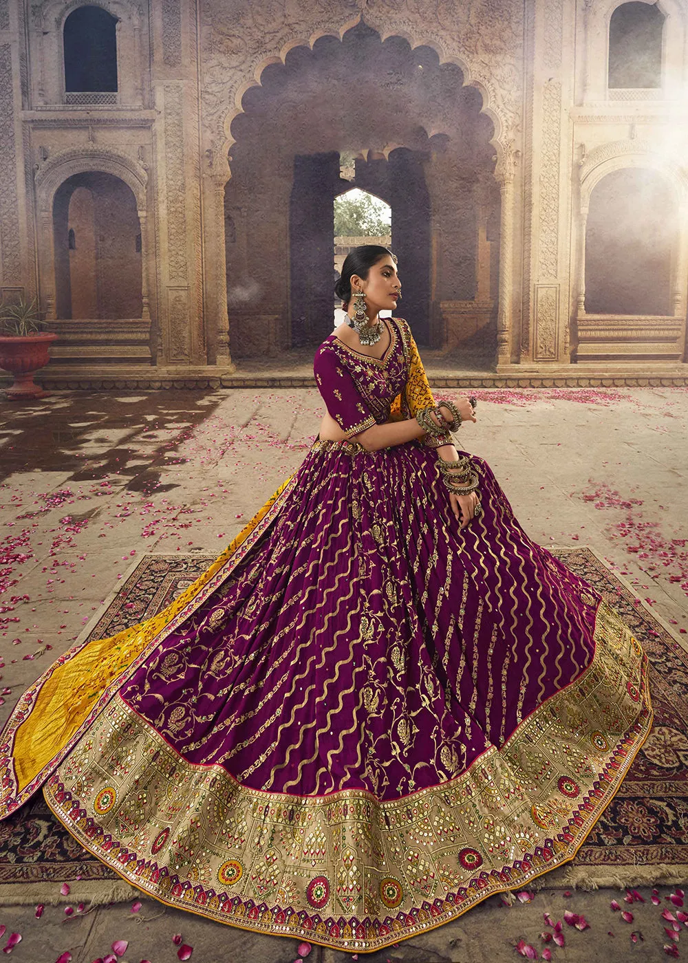 Heavy Viscose Deep Wine Embroidered Bridal Lehenga Choli