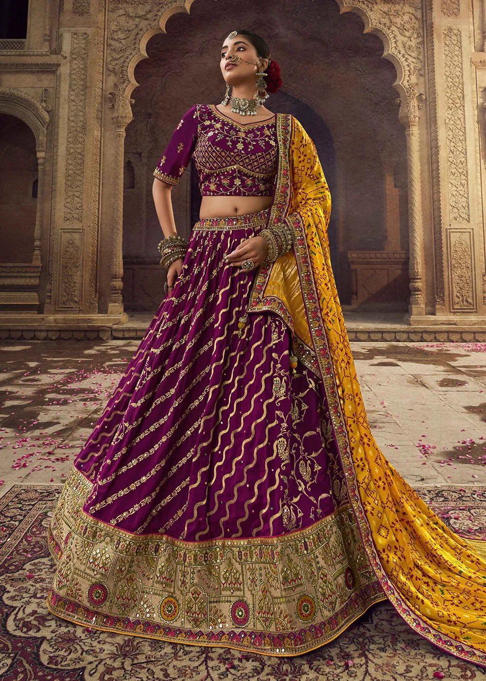 Heavy Viscose Deep Wine Embroidered Bridal Lehenga Choli