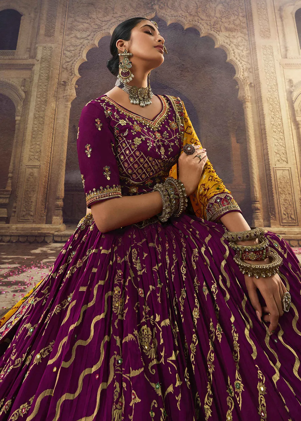 Heavy Viscose Deep Wine Embroidered Bridal Lehenga Choli