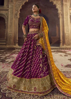 Heavy Viscose Deep Wine Embroidered Bridal Lehenga Choli