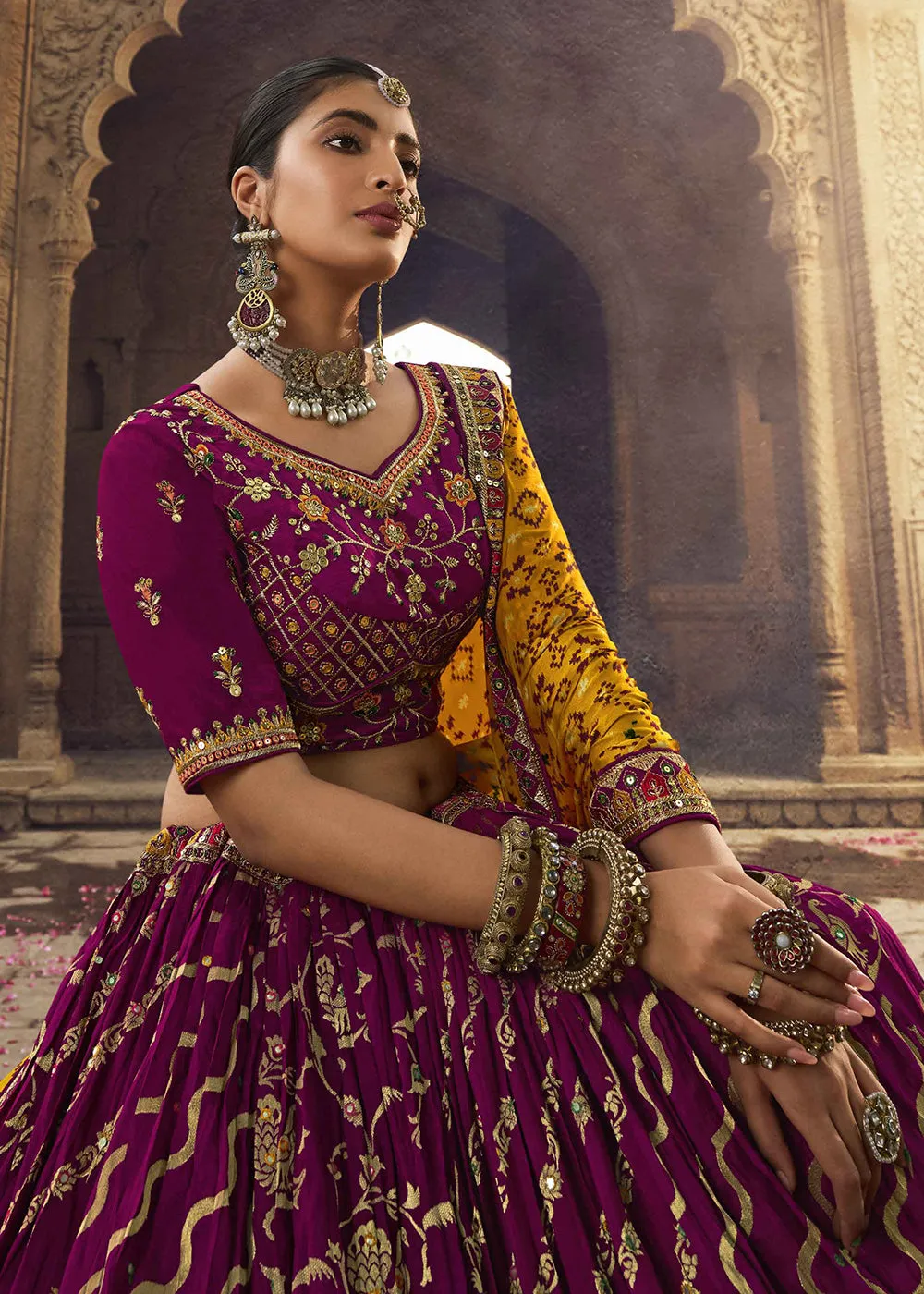 Heavy Viscose Deep Wine Embroidered Bridal Lehenga Choli