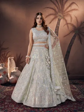 Ivory Bridal Lehenga Choli with Handworked Premium Net & Zarkan