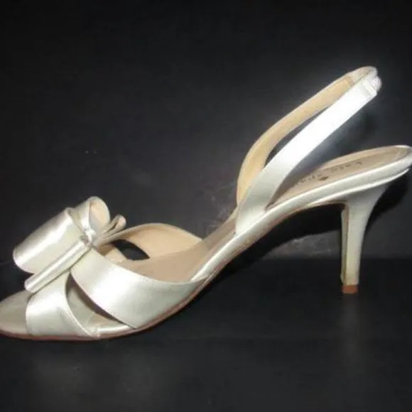 Kate Spade White Satin Slingbacks w Bow