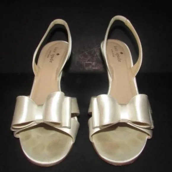 Kate Spade White Satin Slingbacks w Bow