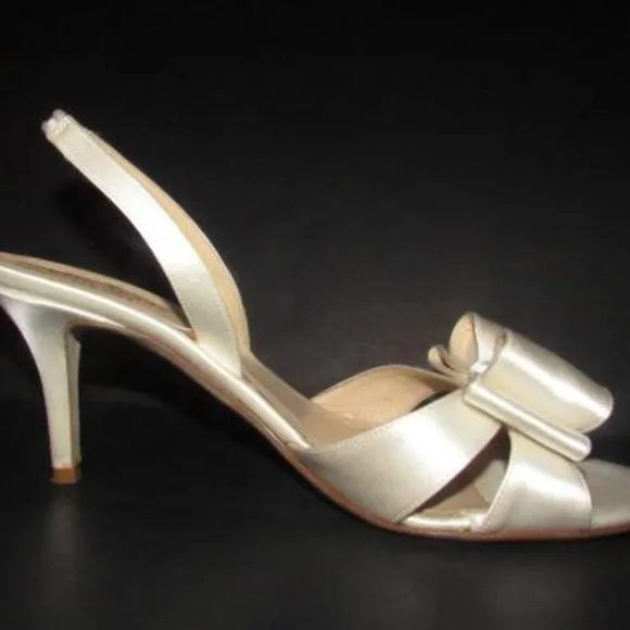 Kate Spade White Satin Slingbacks w Bow