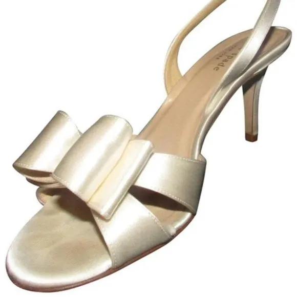 Kate Spade White Satin Slingbacks w Bow