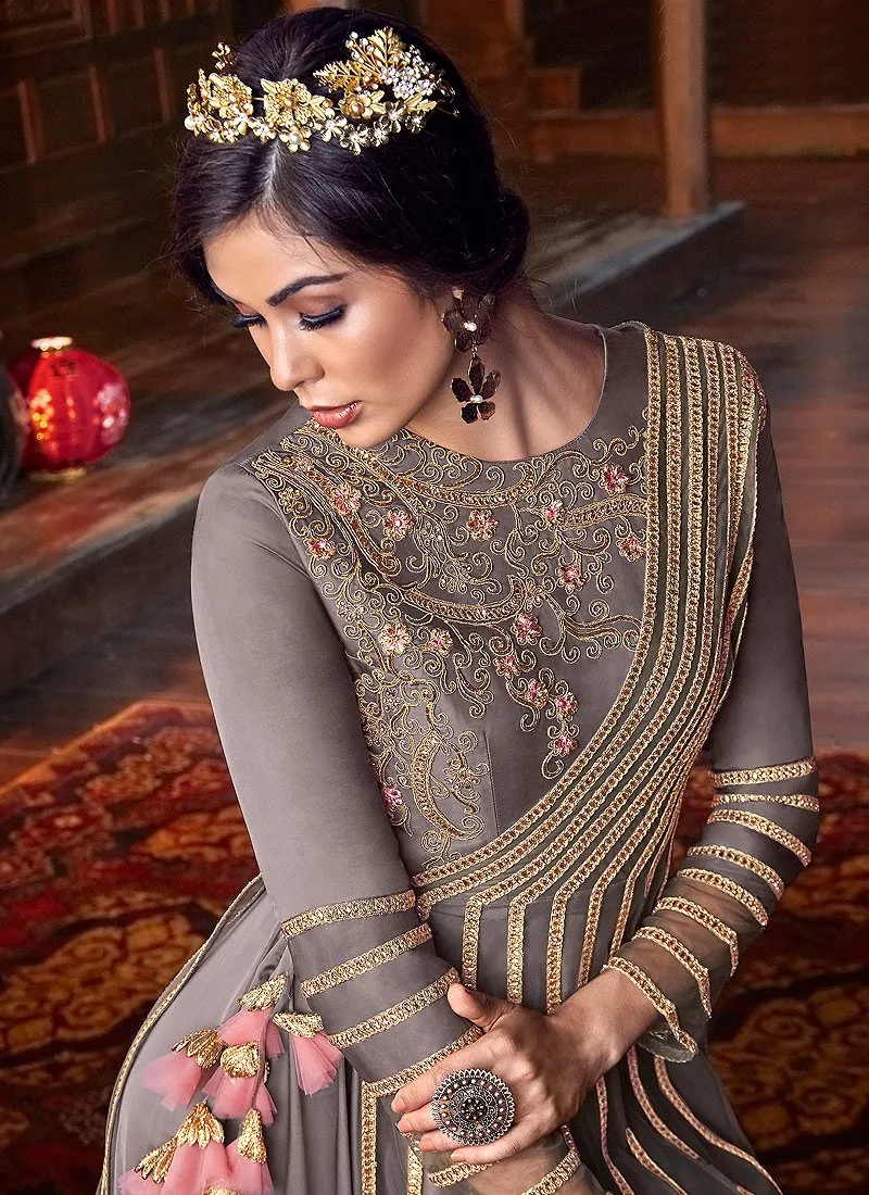 Lilac Purple Embroidered Gown Style Anarkali