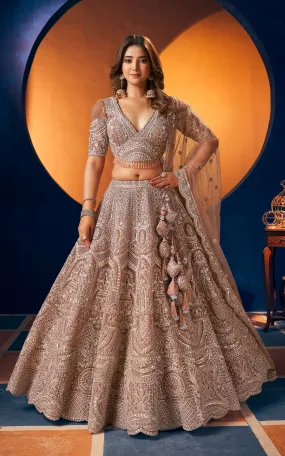 Luxury Gold Bridal Lehenga with Hand Embroidery & Net Dupatta