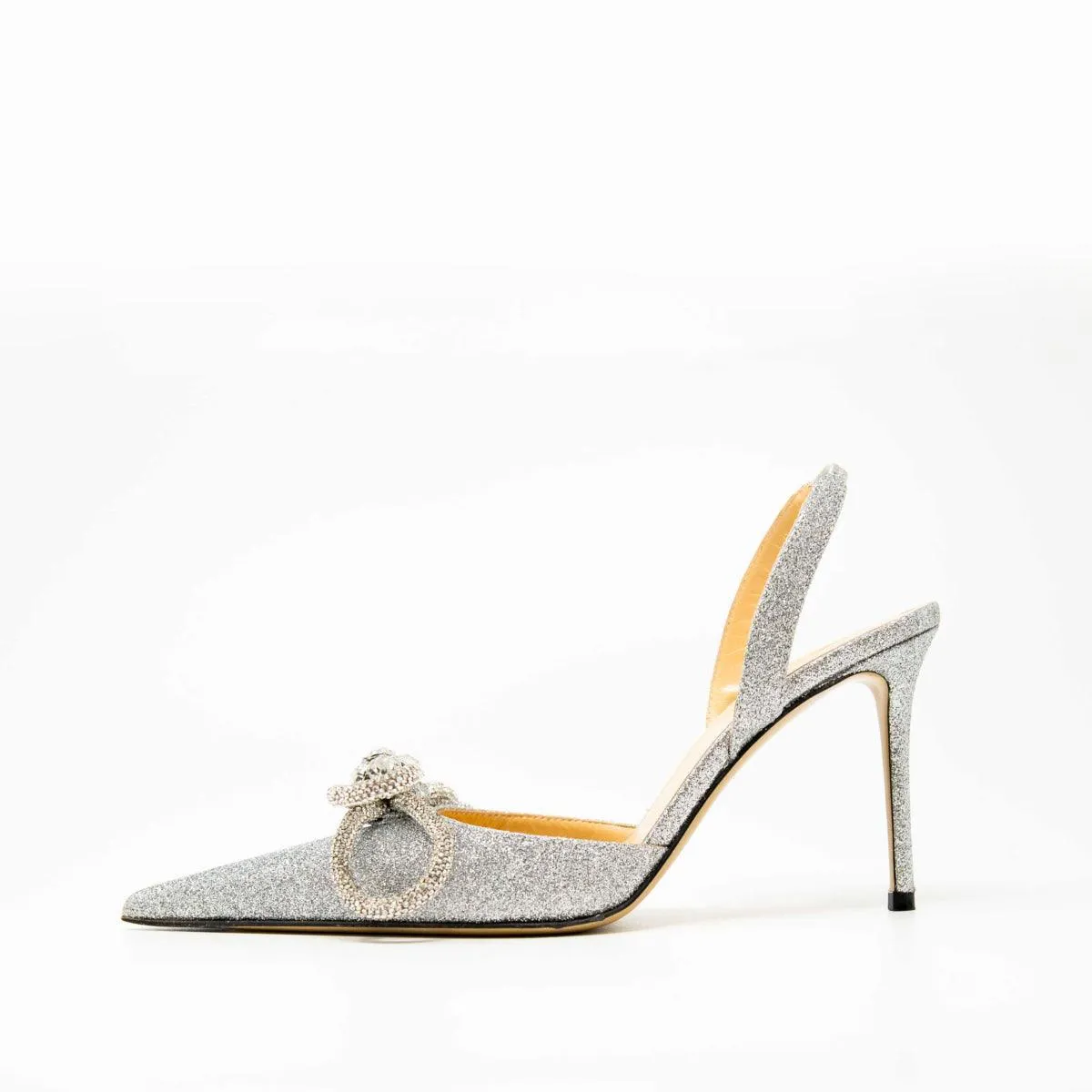 Mach & Mach Silver Glitter Double Bow Slingbacks 37