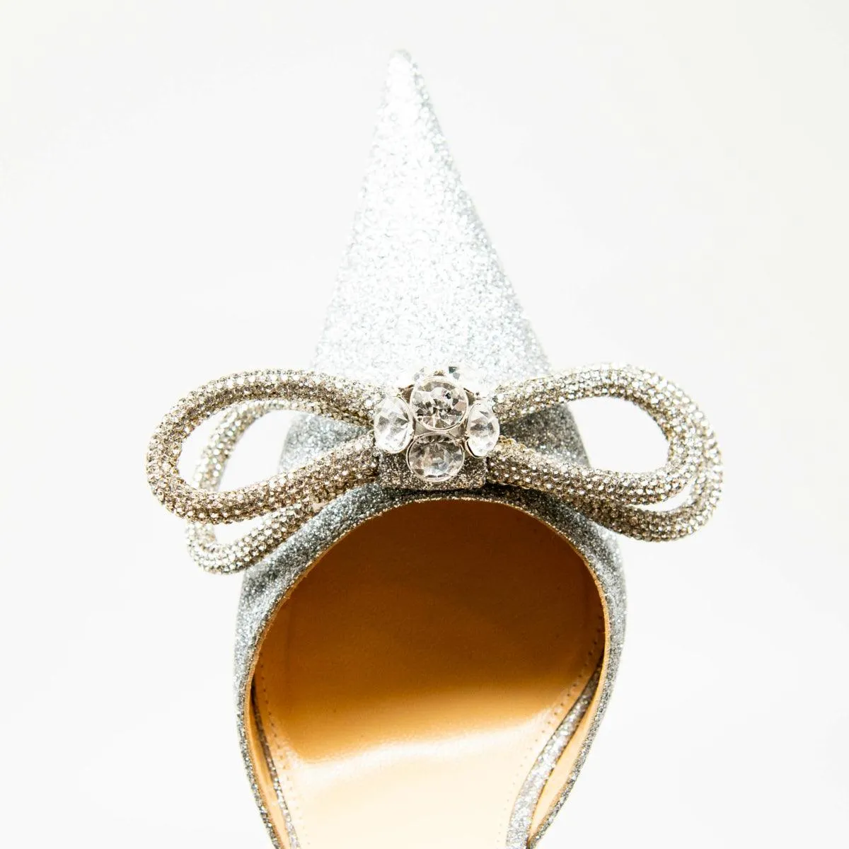 Mach & Mach Silver Glitter Double Bow Slingbacks 37