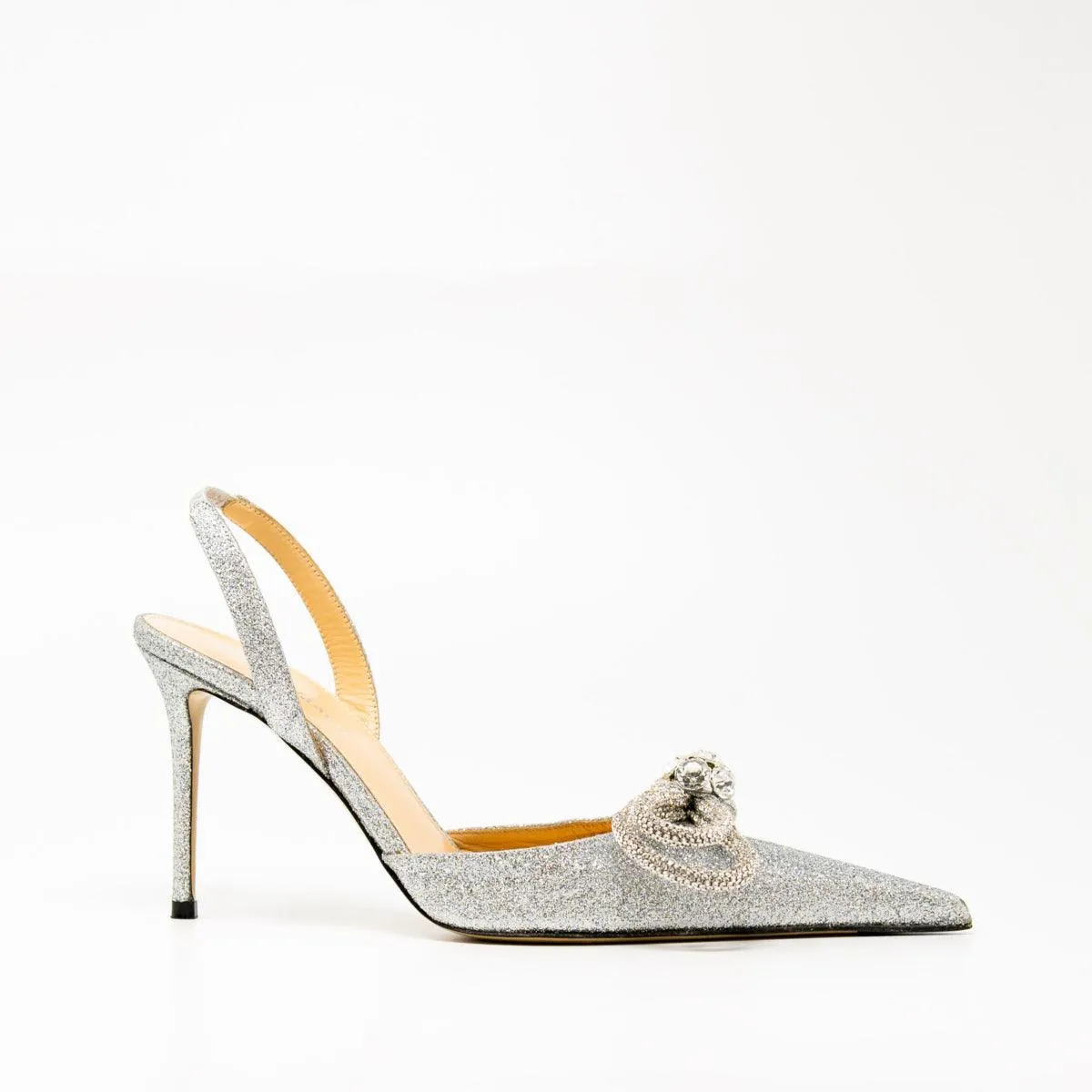 Mach & Mach Silver Glitter Double Bow Slingbacks 37