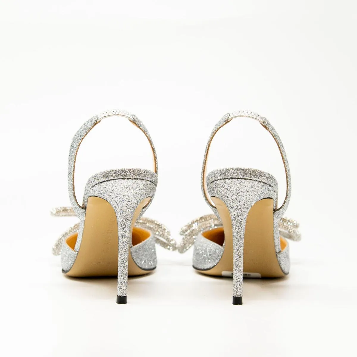 Mach & Mach Silver Glitter Double Bow Slingbacks 37