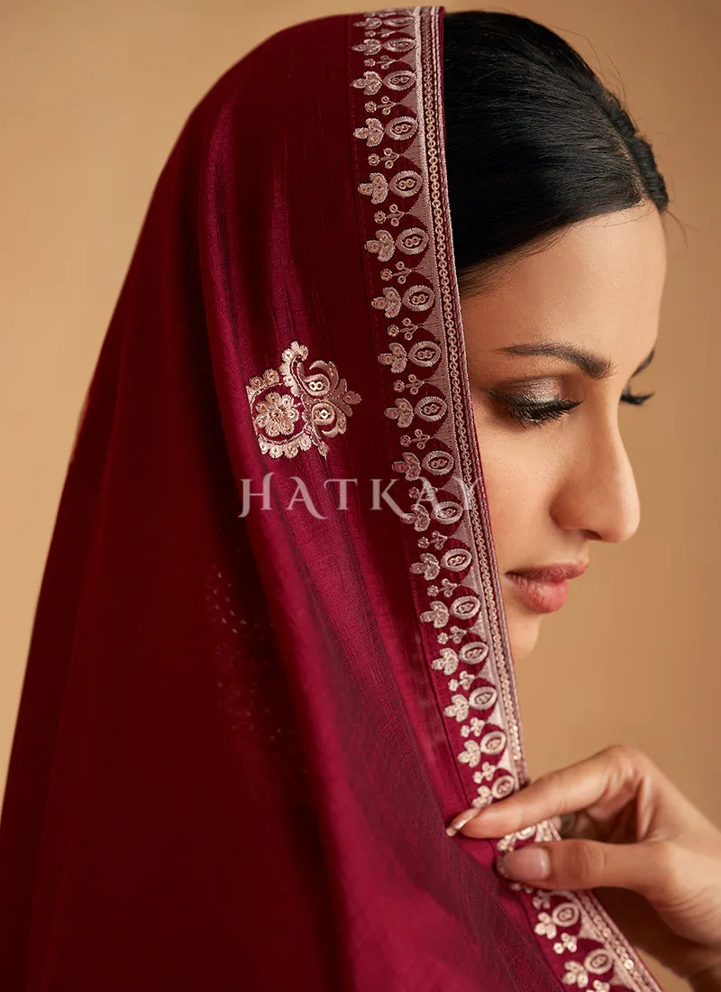 Maroon Embroidery Silk Salwar Kameez