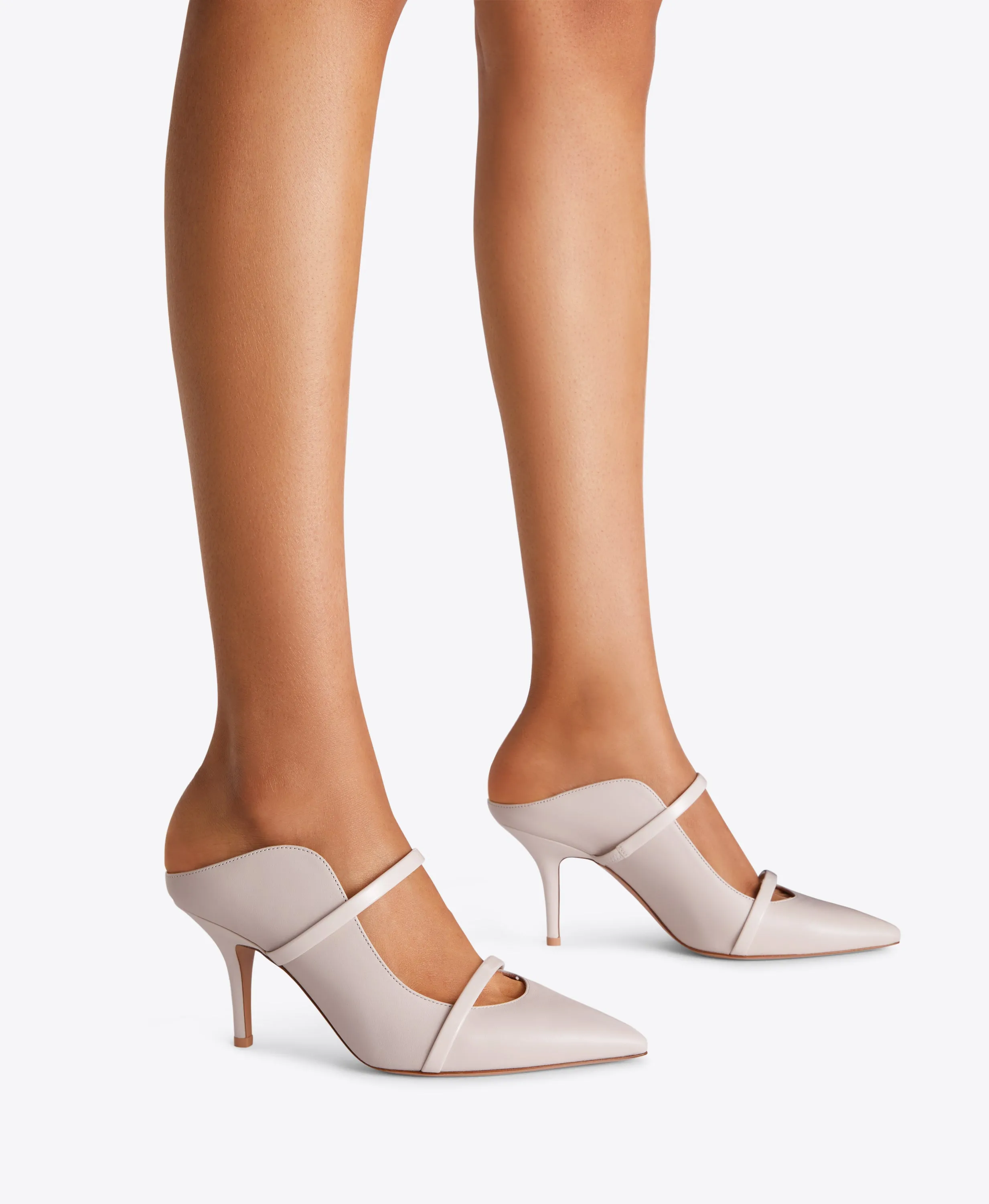 Maureen 70 Grey Leather Mules