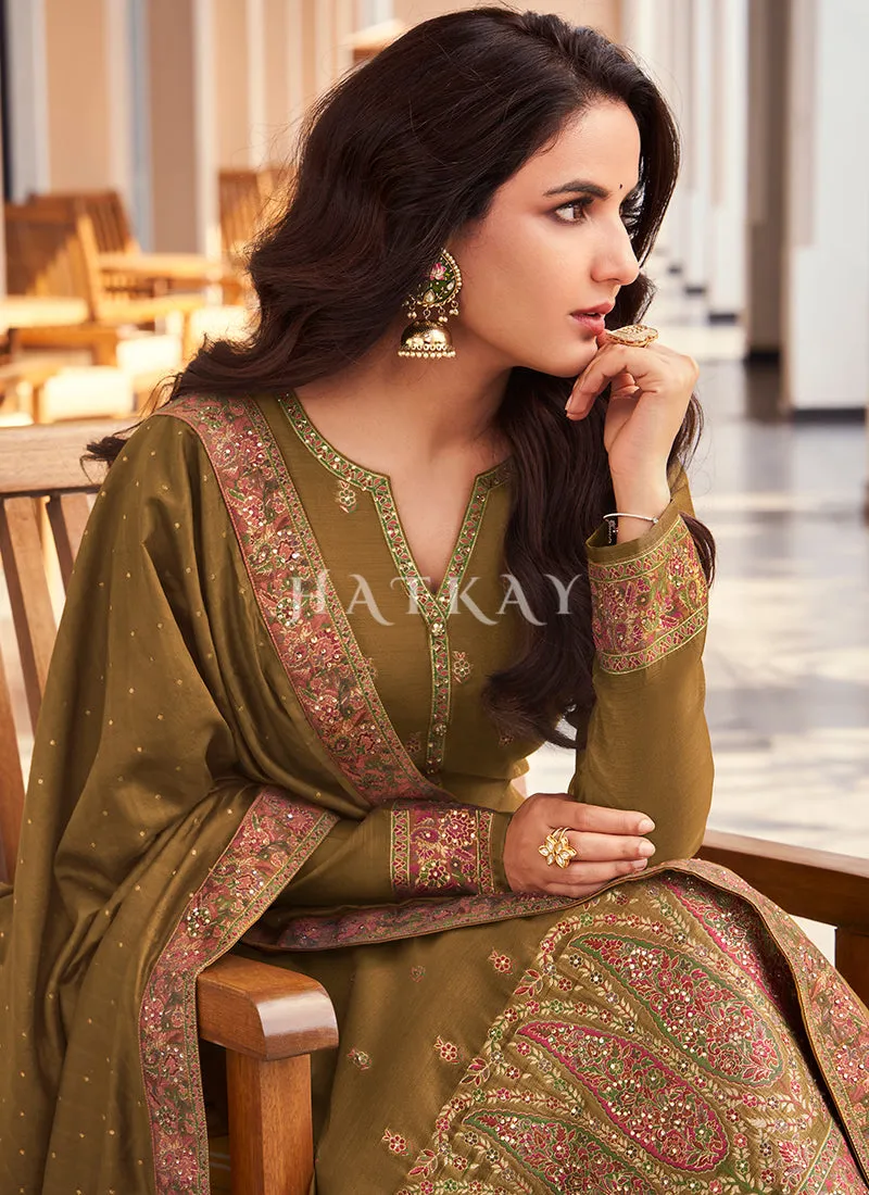 Mehendi Green Embroidery Designer Salwar Kameez