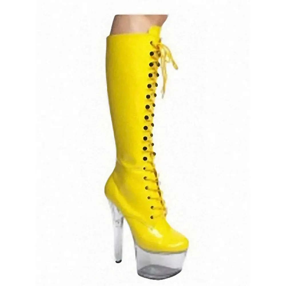 Merendy Roney Round Toe Tall Lace Up Black Mid-Calf Boots