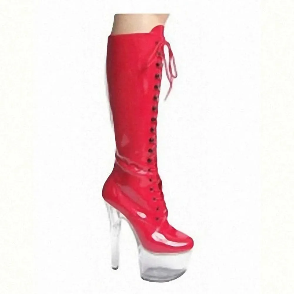 Merendy Roney Round Toe Tall Lace Up Black Mid-Calf Boots