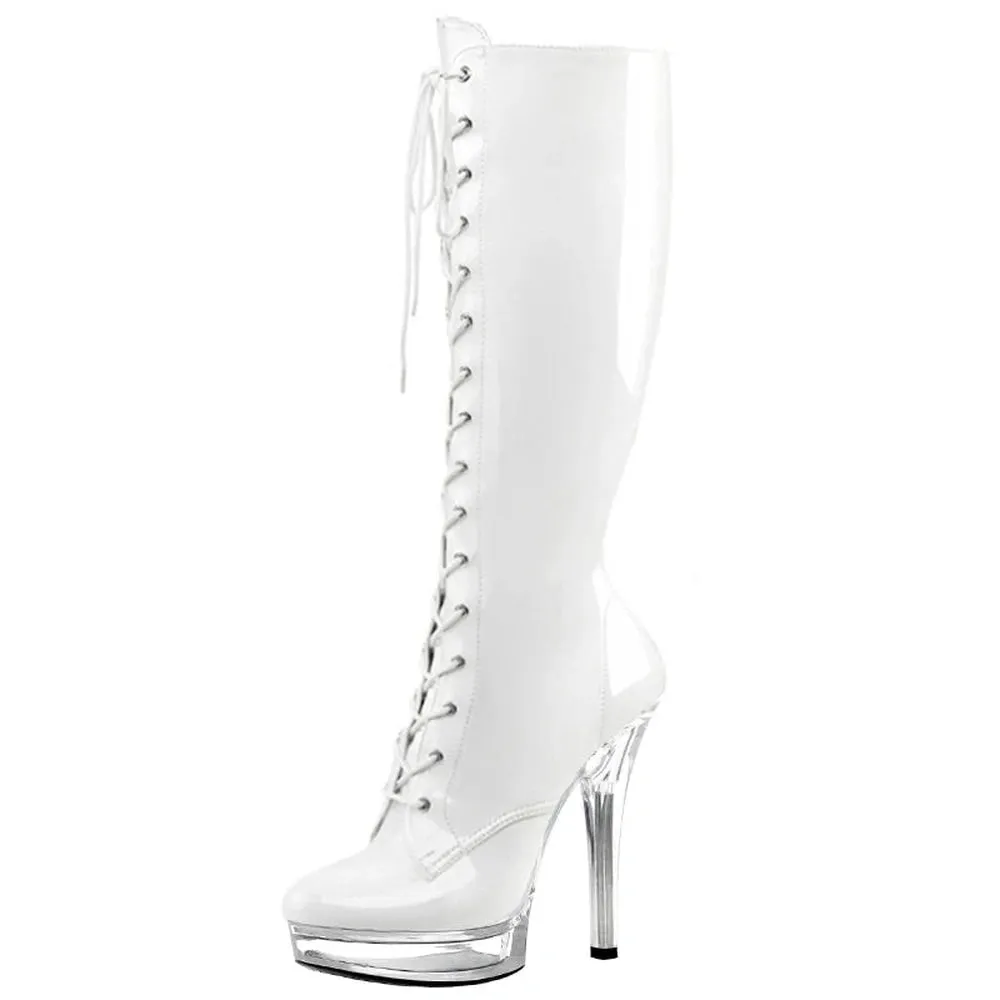 Merendy Roney Round Toe Tall Lace Up Black Mid-Calf Boots