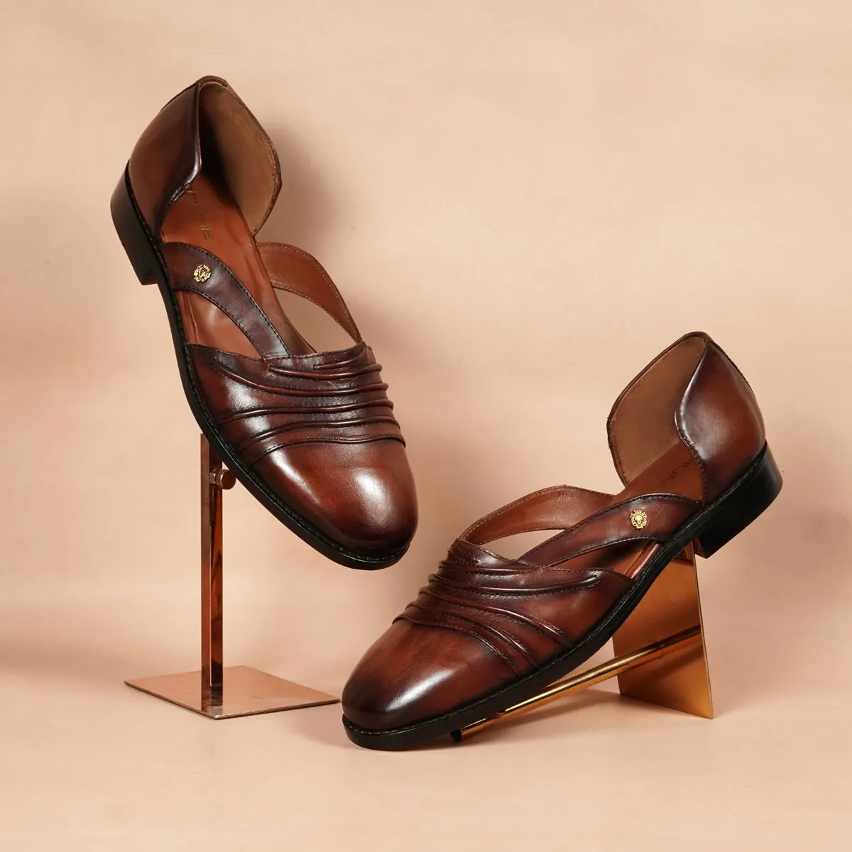 Multi Layered Caligae Peshawari Sandals in Genuine Espresso Leather