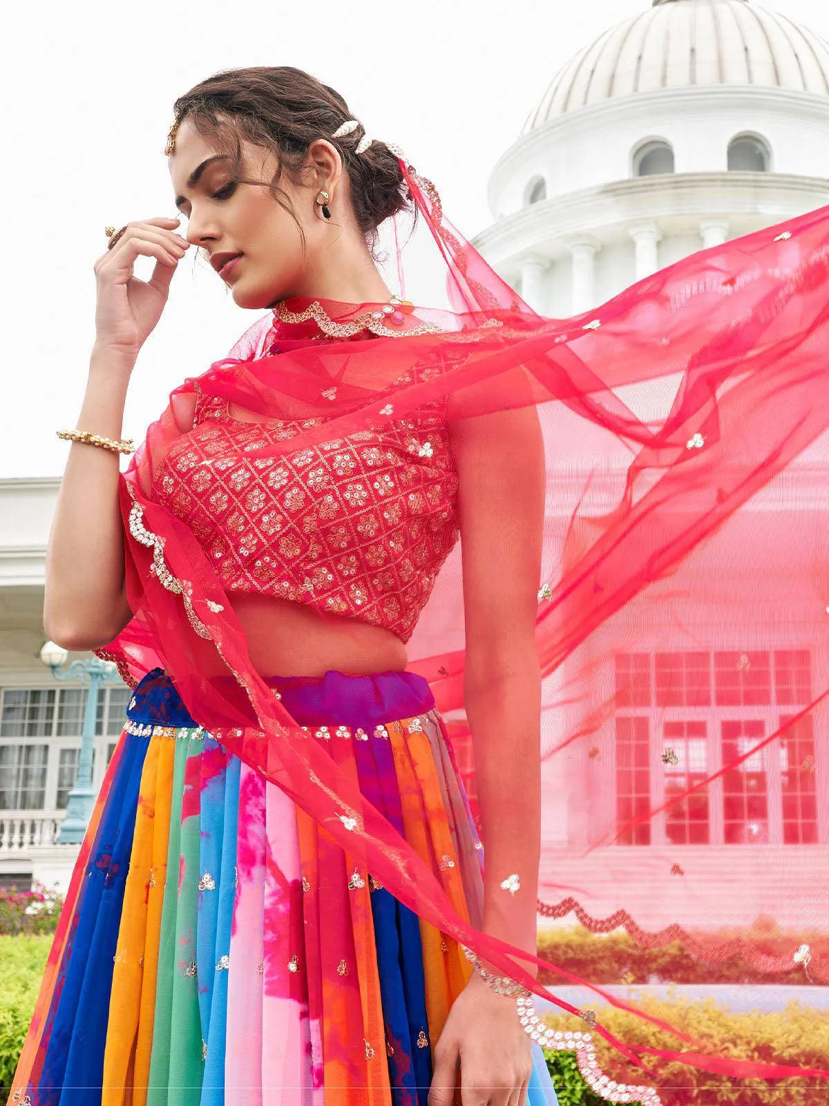 Multicolor Georgette Lehenga Choli Set