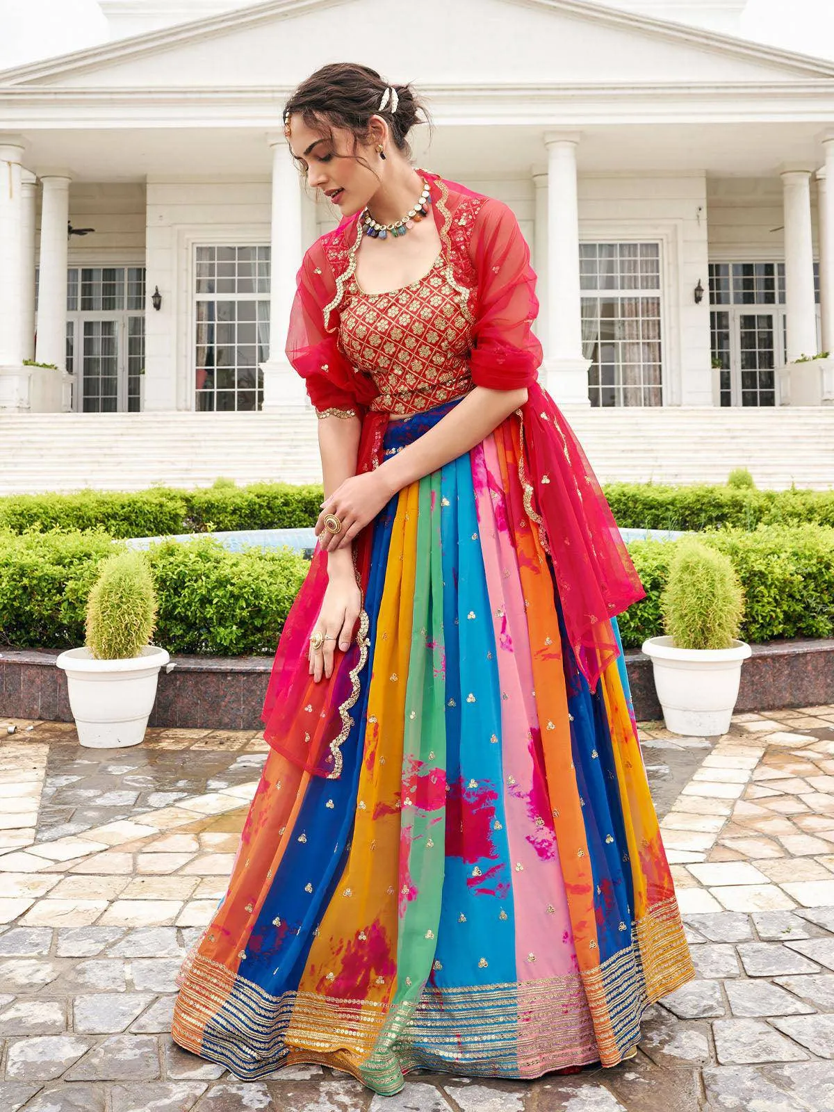Multicolor Georgette Lehenga Choli Set