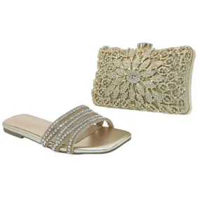 Nice Style Triangle Rhinestone Strap Heeled and Clutch Bag Set