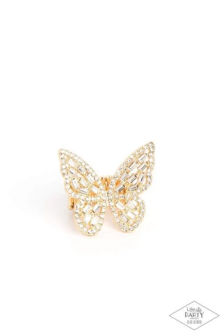 Paparazzi Flauntable Flutter - Gold Ring - Black Diamond Life of The Party Exclusive