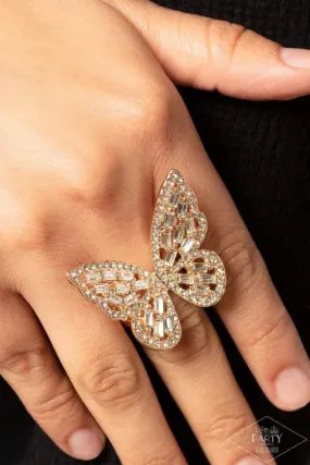 Paparazzi Flauntable Flutter - Gold Ring - Black Diamond Life of The Party Exclusive