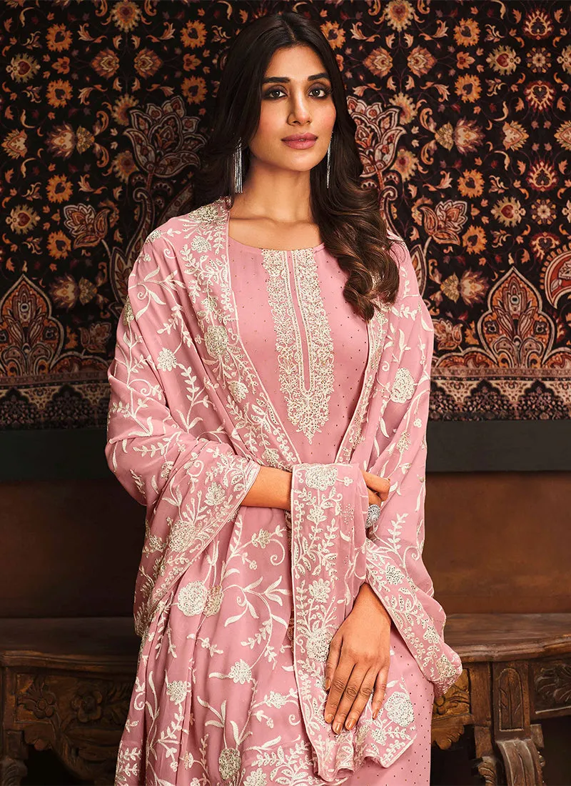 Pink Chikankari Embroidery Georgette Salwar Kameez Suit