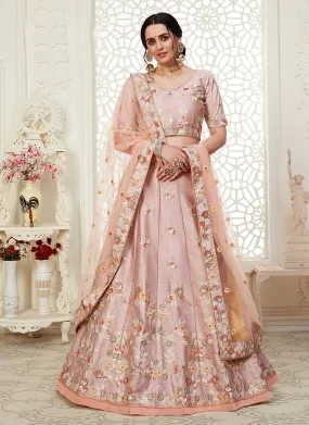 Pink Frilled Embroidered Art Silk Lehenga Choli