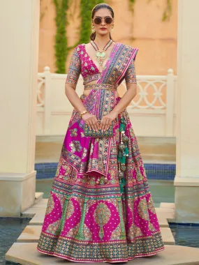 Pink-Purple Silk Lehenga Choli With Mirror Work