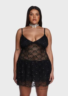 Plus Dark Stilettos On Lace Rhinestone Dress