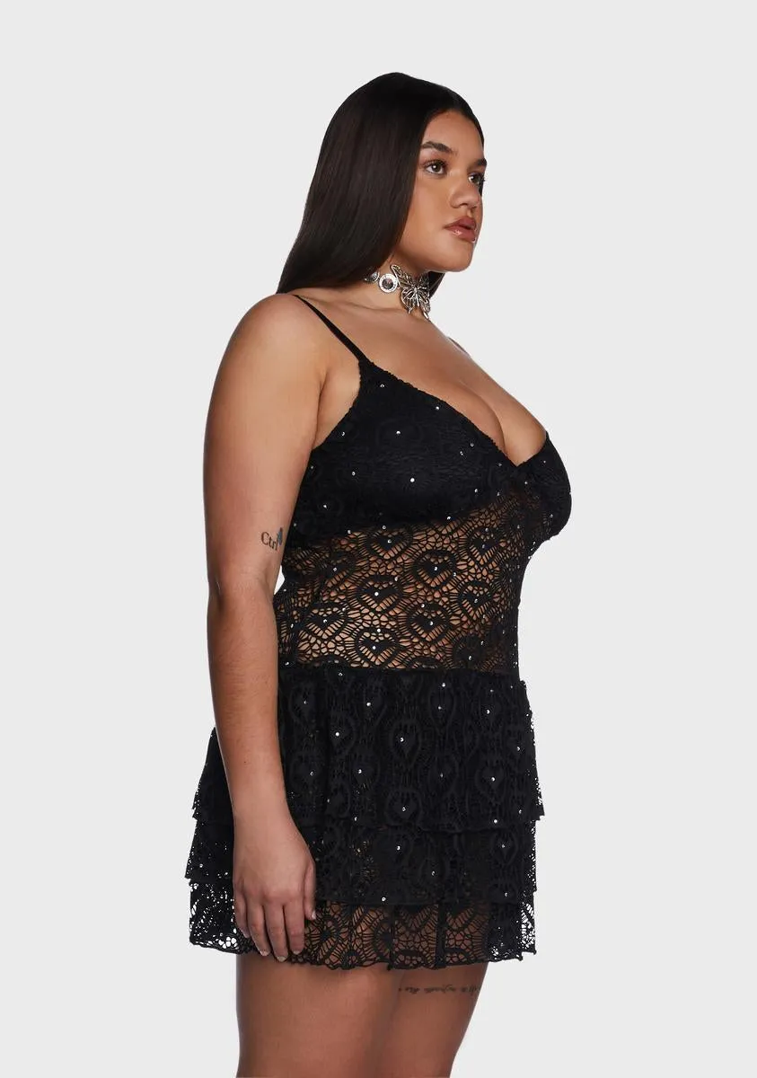Plus Dark Stilettos On Lace Rhinestone Dress