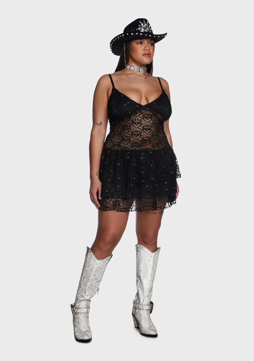 Plus Dark Stilettos On Lace Rhinestone Dress