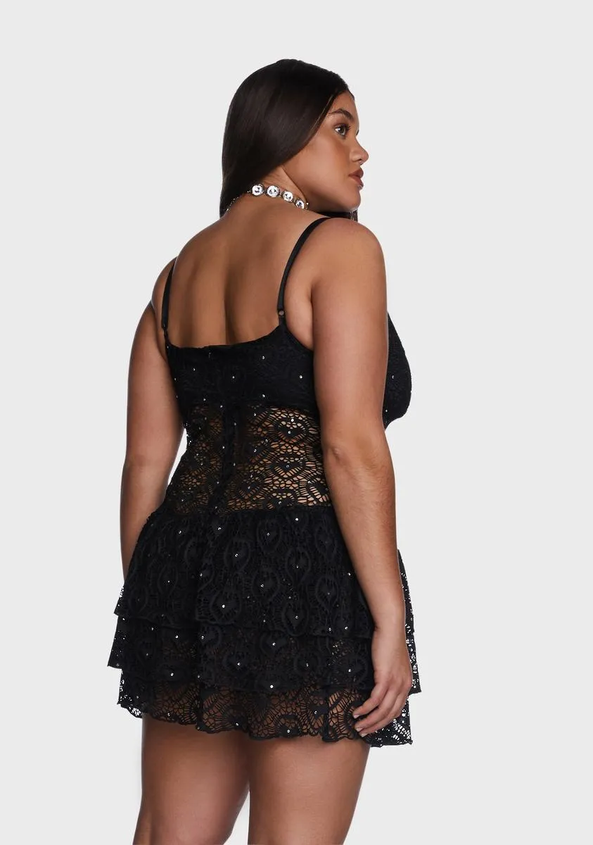 Plus Dark Stilettos On Lace Rhinestone Dress