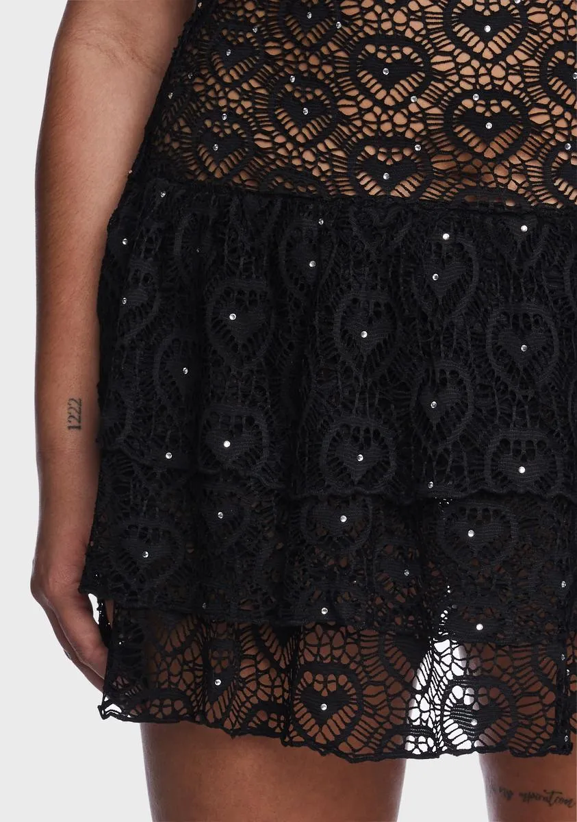 Plus Dark Stilettos On Lace Rhinestone Dress
